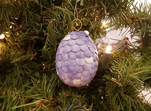 Ice Dragon Egg Ornament 2.5" Color Changing Light Blue to Silvery White Handmade