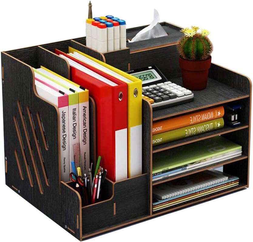 Wooden Desk Organizer, Large Capacity DIY Office Supplies Storage Box