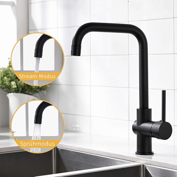 AIMADI Wasserhahn Küche Mischbatterie küchenarmatur Küchenspüle 360° drehbar Armatur spülbecken Spültischarmatur Schwarz
