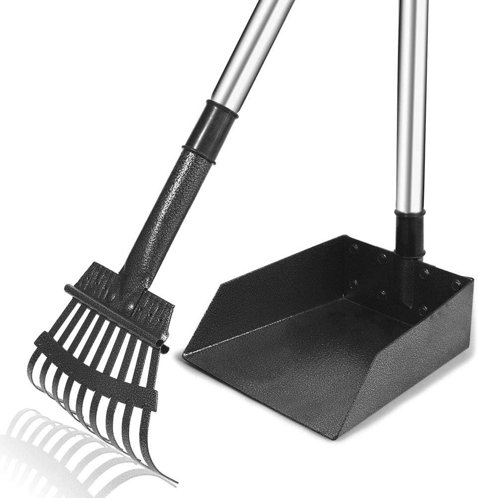 NZQXJXZ Pooper Scooper 23.6 Inch Long Handle Poop Scoop for Dogs and Cats, Metal Pet Poop Tray