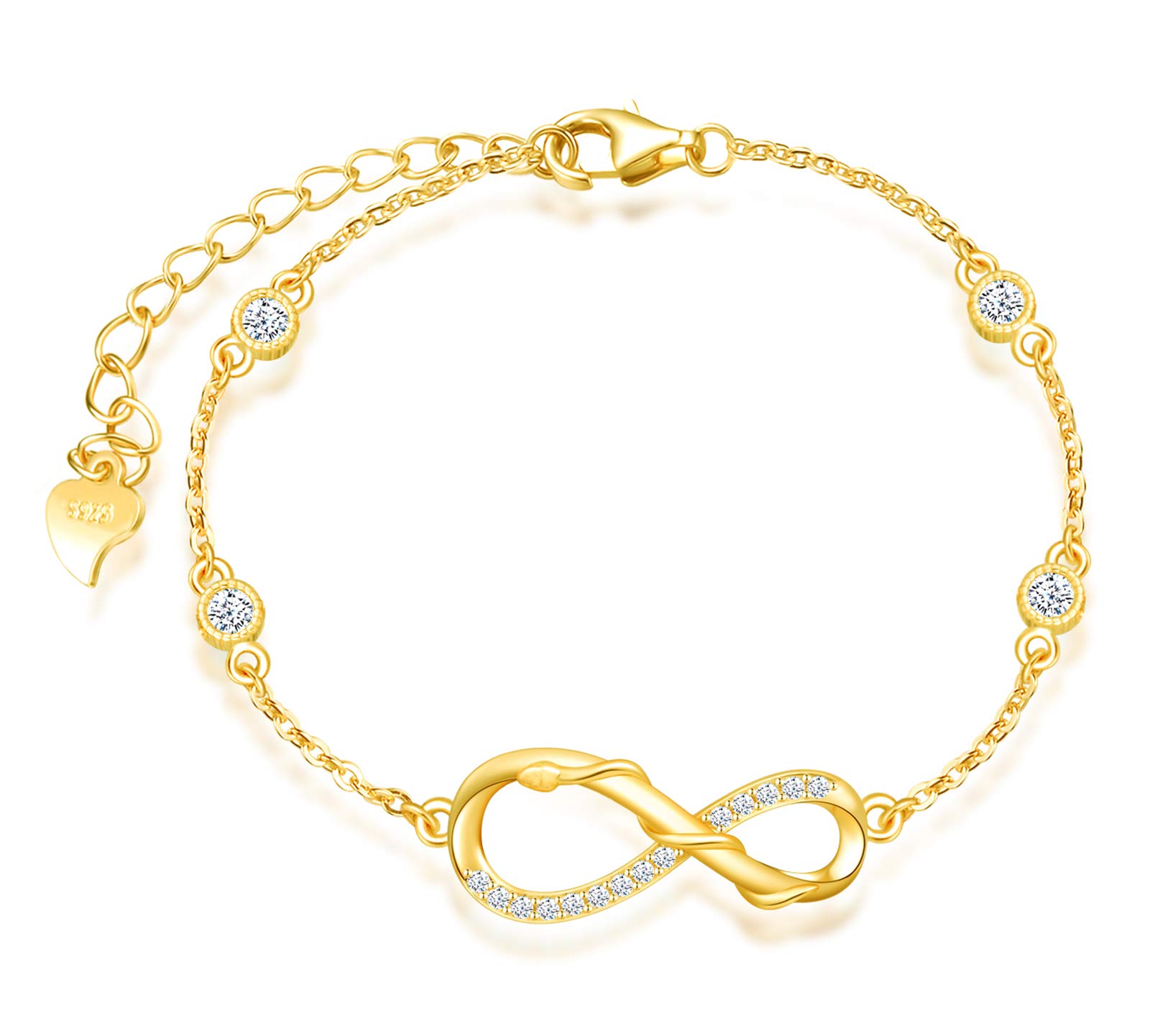INFINIONLY Women's Girl's 925 sterling silver Bracelet, Cute snake winding infinity symbol Bracelet, Inlaid zircon, gold, animal jewelry-sets