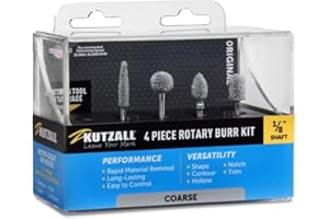 Kutzall 4-Piece Rotary Burr Kit - ⅛" Shaft, Coarse - Woodworking Attachment for Dremel, Foredom, Ryobi, DeWalt, Milwaukee Too