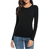 Women Long Sleeve Crew Neck/Scoop V Neck Rayon Slim Fit Stretchy Layer T Shirts Tops