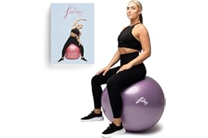 Femeo® Premium Yoga Ball & 100 Page Exercise Book | Stability, Pregnancy Pilates & Birthing | Over 50 Workout Exercises | Anti Burst