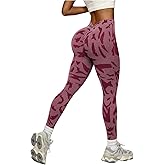 OYOANGLE Women's V Back Waist Yoga Leggings Printed High Waisted Scrunch Butt Lifting Seamless Casual Leggings