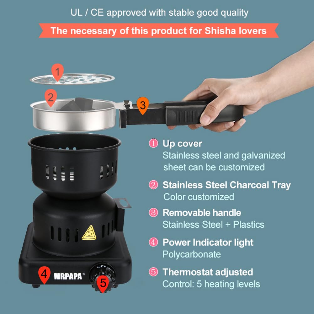MRPAPA Electric Charcoal Starter, Electric Stove ETL Approved Durable Multipurpose Electric Stove,Overheat Protection Hookah Coconut Coals Burner
