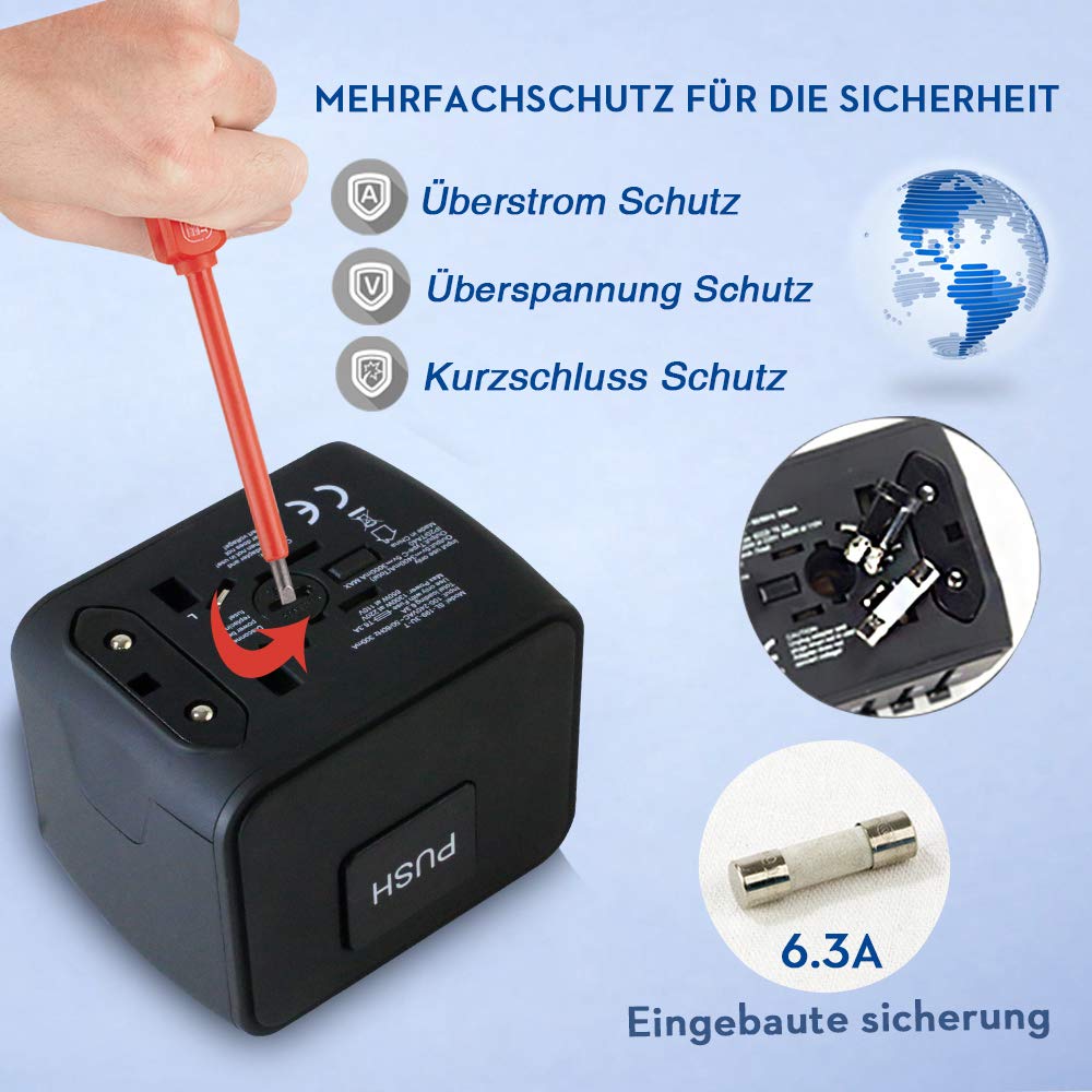 Adaptateur de Voyage Universel, NIERBO Voyage International Chargeur Convertisseur 3 Ports USB + 1 Type C pour US UK AUS EU FR IT