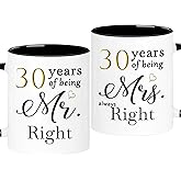 WOSIWULA 30 Year Anniversary Birthday Coffee Mugs Set of 2, 30th Wedding Anniversary Decorations Gifts for Couple Grandparents Parents Women Men Wife Husband Her Him, 30th Birthday Gifts, 11oz
