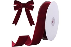 Tsorode 10 Yards Burgundy Velvet Ribbon 1 Inch for Christmas Tree,Dark Red Velvet Christmas Ribbon for Gift Wrapping Crafts Bow Wreath Holiday Decorations (Burgundy)