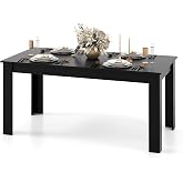GIANTEX Dining Table for 4-6, 63" Large Rectangular Kitchen Table, Black | Farmhouse Dinner Table with Wood Stable Structure, Center Tables for Dinette, Living Room, Home Office