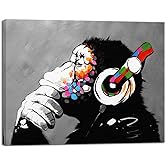 Wieco Art Monkey With Headphones Banksy DJ Chimp Pop Art Cool Ape Abstract Canvas Prints Wall Art Paintings for Living Room Bedroom Home Decorations Stretched Artwork for Office Decor