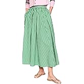 CHARTOU Women Casual Stripe Skirt Back Elastic Waist Long Flowy A Line Skirt with Pockets