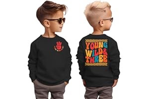 GLIGLITTR Young Wild and Three Sweatshirt Toddler Boy Girl 3rd Birthday Outfit 3 Year Old Third Bday Party Long Sleeve Shirts