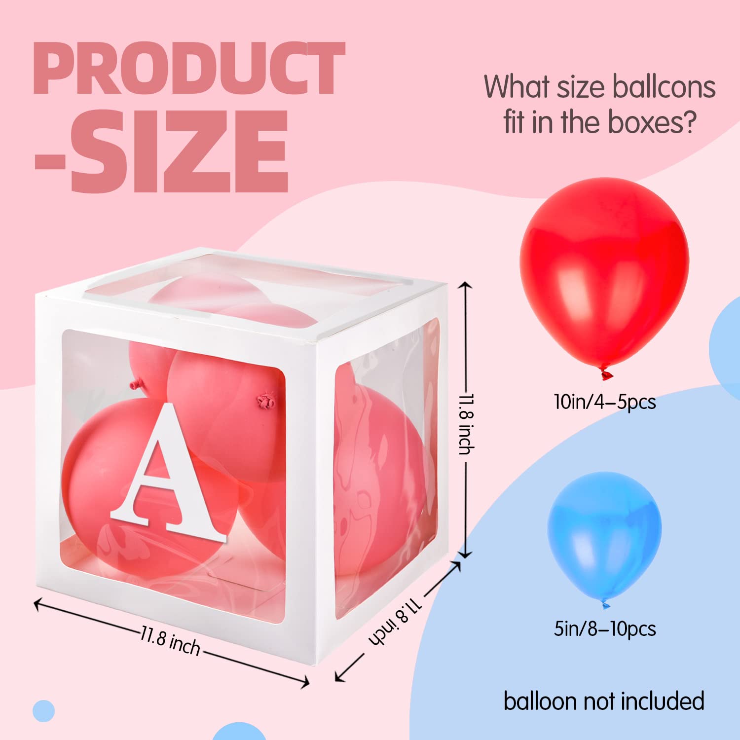 Baby Boxes with 30 PCS Letters, 4 Transparent Balloon boxes for Gender Reveal Birthday Wedding Baby Shower Decorations