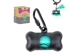 YUCHIYA Dog Poop Pickup Bags Holder Dispenser with Standard-Sized Leak-Proof Scented Doggy Waste Bags and Carabiner with Safety Lock&Fastener Never Loose on Leash Lead Again (1 Holder 15 Bags, Black)