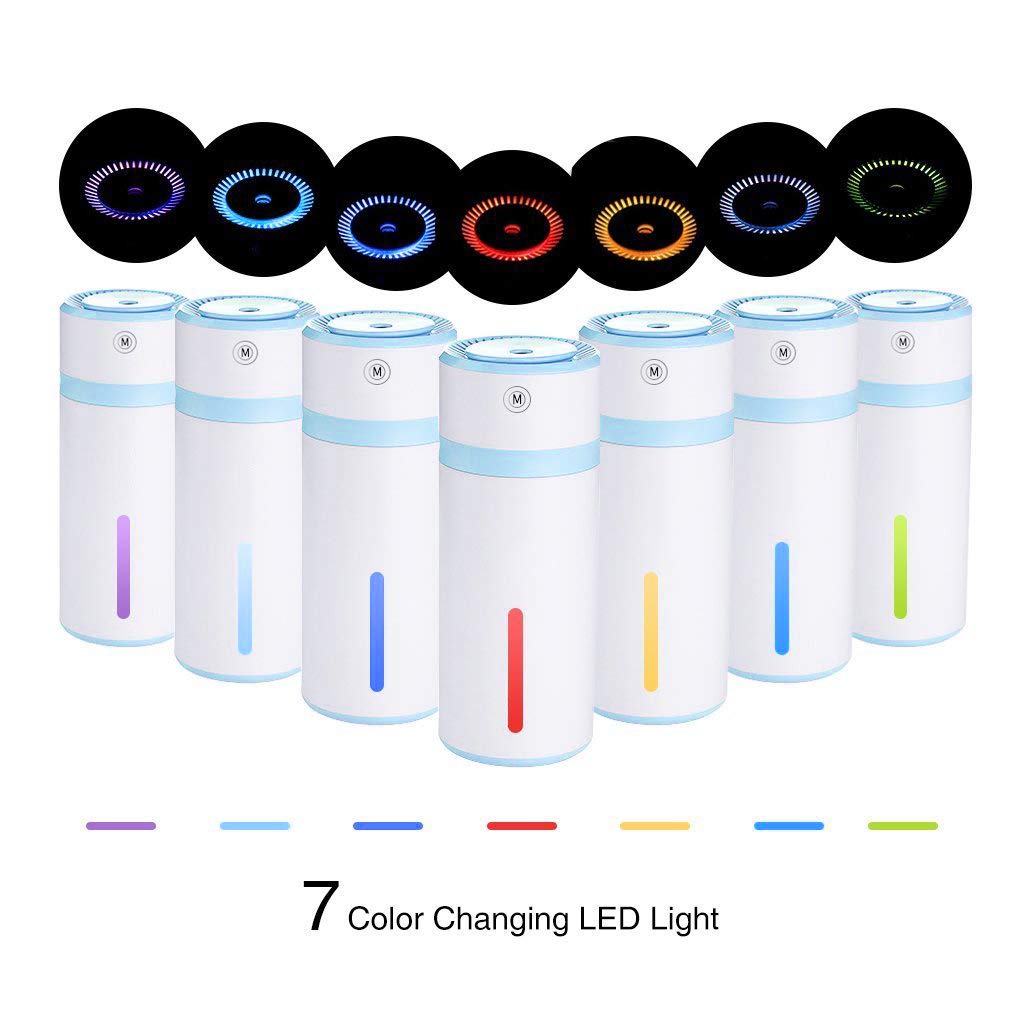 Steam humidifier 240ml, ultrasonic mini USB air humidifier evaporator mini portable portable humidifier, automatic off, bedroom office with led lights