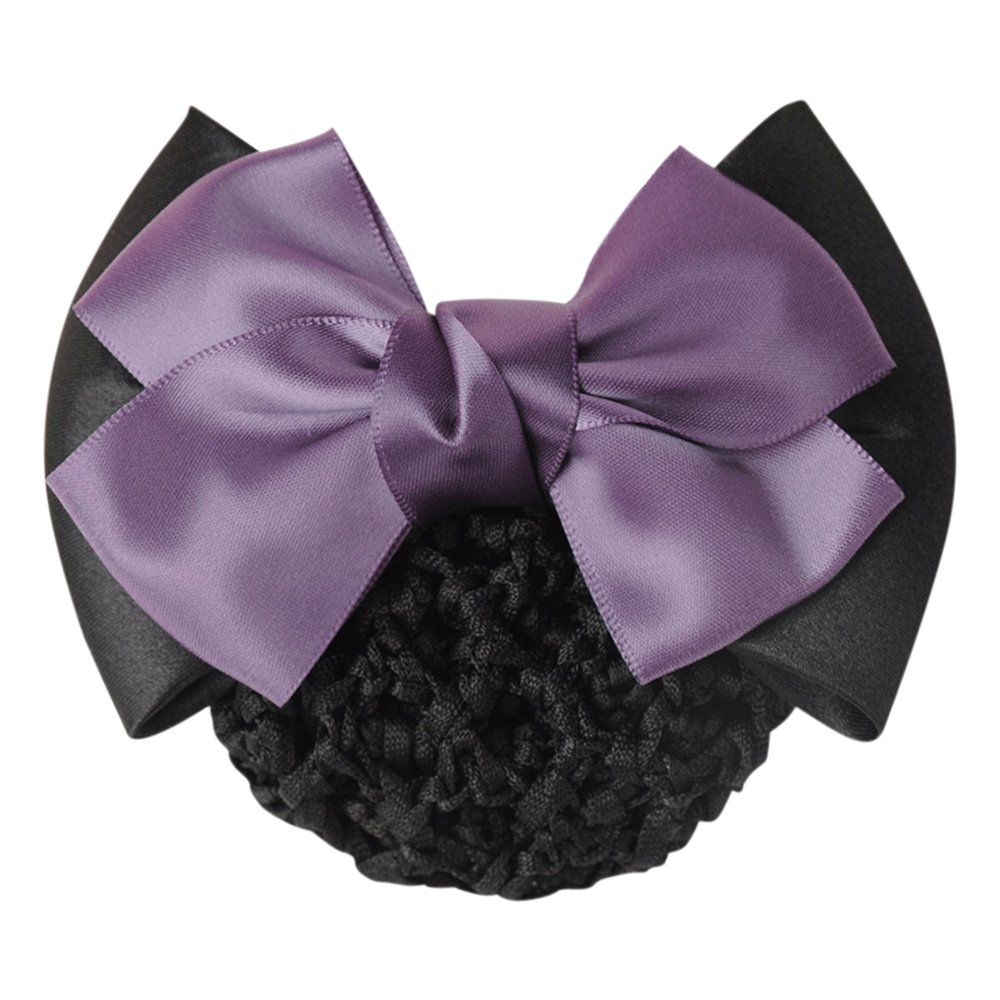 GloryhonorWomen Pro Bow Barrette Hair Clip Cover Bowknot Bun Snood Hairnet Hair Accessory - Purple