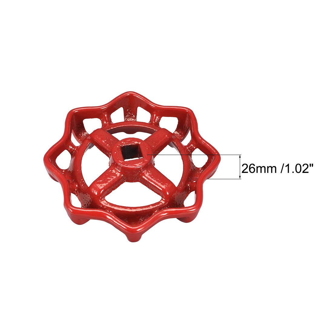 sourcing map Metal Outside Faucet Round Wheel Handle, Square Broach 11x11mm, Wheel OD 108mm Paint Cast Steel Red 2Pcs - Image 4
