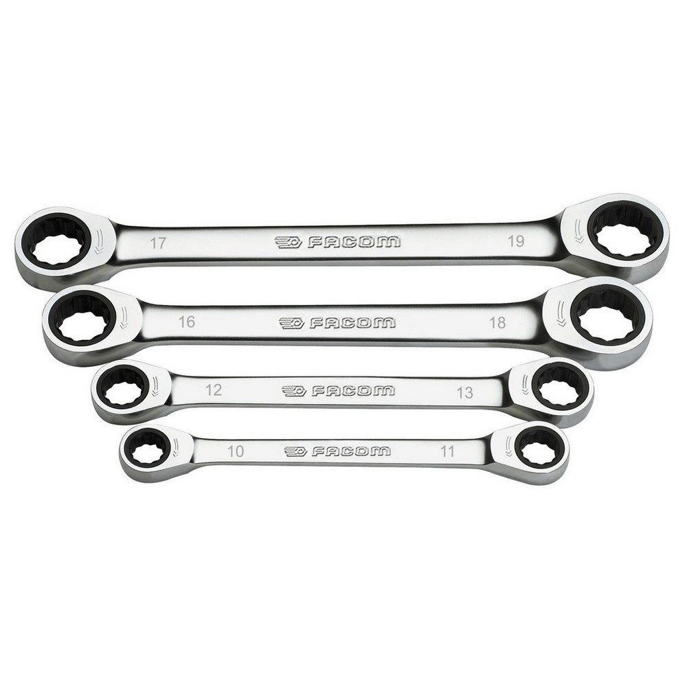 FACOM Set of 4 Ring spanners with Ratchet Effect, 12 Point, 1 Piece, 64.J4