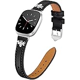 JR.DM Slim Leather Bands Compatible with Fitbit Versa 4/Versa 3/Sense 2/Sense Band, Top Genuine Soft Leather Band with Charms, Feminine Designer Strap for Fitbit Smartwatch