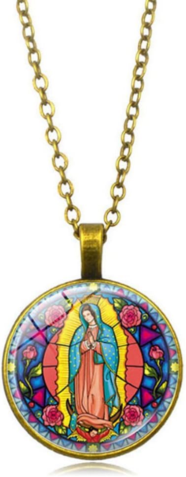 Sterling Silver Virgin Mary of Guadalupe Pressed Flower Pendant Necklace, 18"