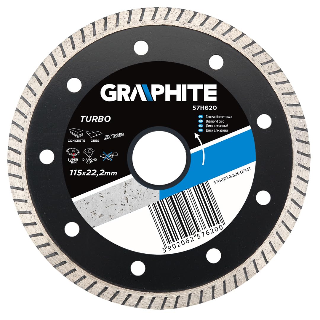 Graphite Professional Turbo Diamond disc Blade Super Thin 115 x 22.2 Wet & Dry Cutting (GRA 57H620)