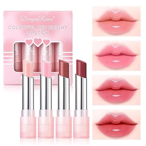 4 Pcs Color Changing Hydrating Lipstick Set, Kawaii Cute All-Day Moisturizing Pink Tinted Lip Balm, Long Lasting Nutritious Lip Care Make Up Gift Set for Girls & Women