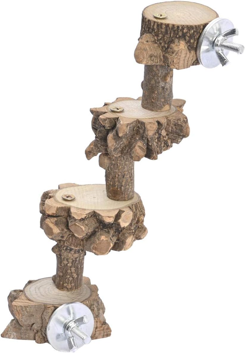 Luonfels Bird Platform Perch Playground for Budgie Parakeet, Cage Natural Wood Play Stand Parrot Flat Perches for Large Birds, Birdcage Ladder Climbing Toy 4 Step : Pet Supplies