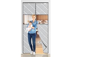 WENT Magnetic Thermal Insulated Door Curtain, Full Size 38" x 84", with Transparent Window, Weatherproof, Windproof, Soundproof, Grey