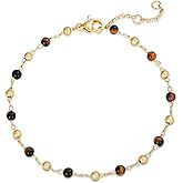 MEVECCO Gold Bracelet for Women Stone Mixed Bracelets 18K Gold Plated Handmade Custom Beaded Charm Chain Bracelet Stack Jewelry Gifts