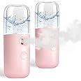 GIVERARE 2 Pack Nano Facial Steamer, Handy Mini Mister, USB Rechargeable Mist Sprayer, 30ml Visual Water Tank Moisturizing&Hydrating for Face, Skin Care, Eyelash Extensions-Pink