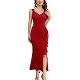 Dressystar Womens V Neck Spring Formal Evening Maxi Dress Bodycon Sleeveless Mermaid Split Wedding Guest Cocktail Dresses