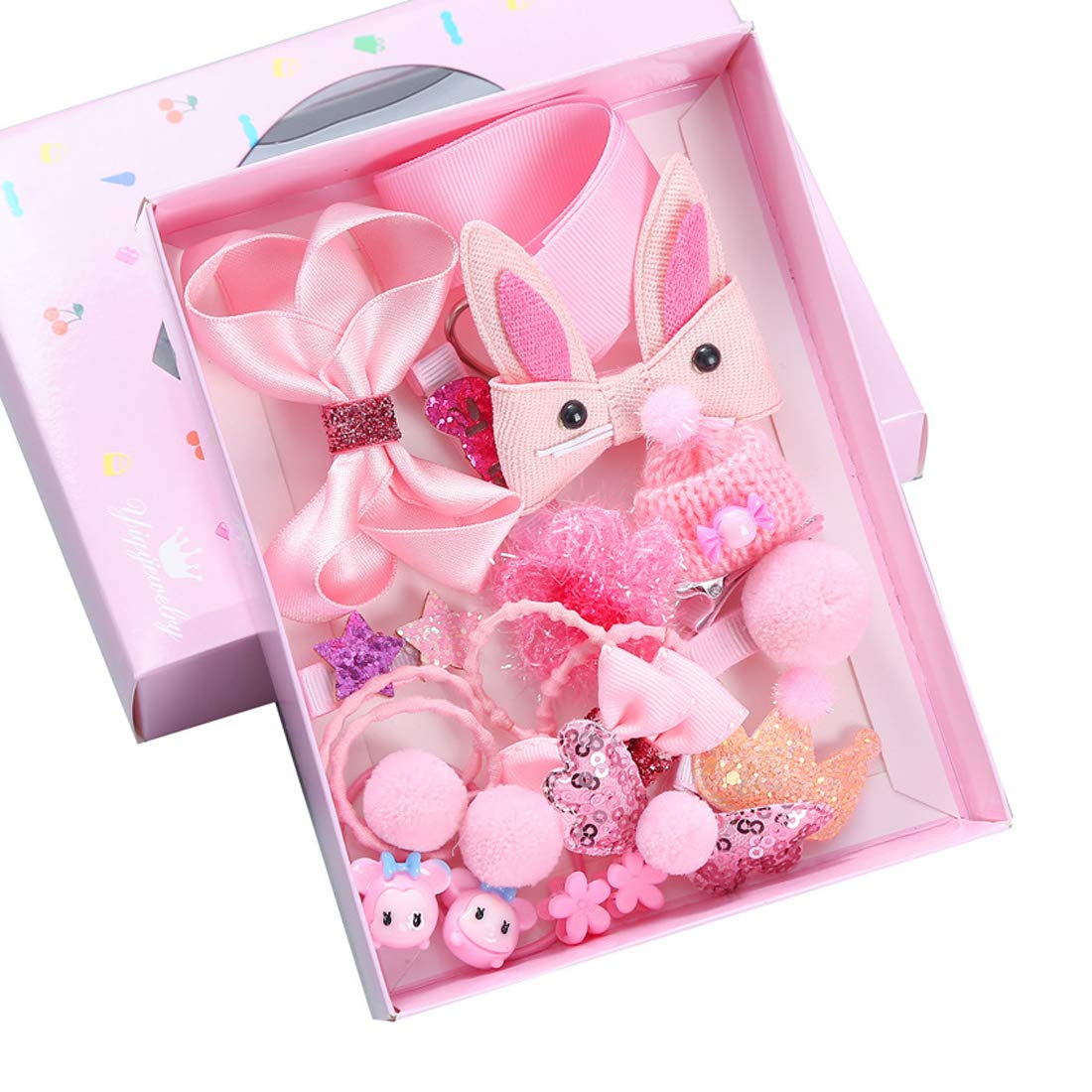 18 PCS Baby Girls Hair Clips Gift Set Elastic Hair Ties Hair Accessories Set Hair Bow Cute Party Bowknot Hairpin for Little Girls Baby Toddler Kids-Pink Package