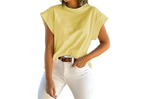 Tankaneo Womens Summer Cap Sleeve Tank Top Crew Neck Solid Casual Loose Fit Basic Tee Shirt