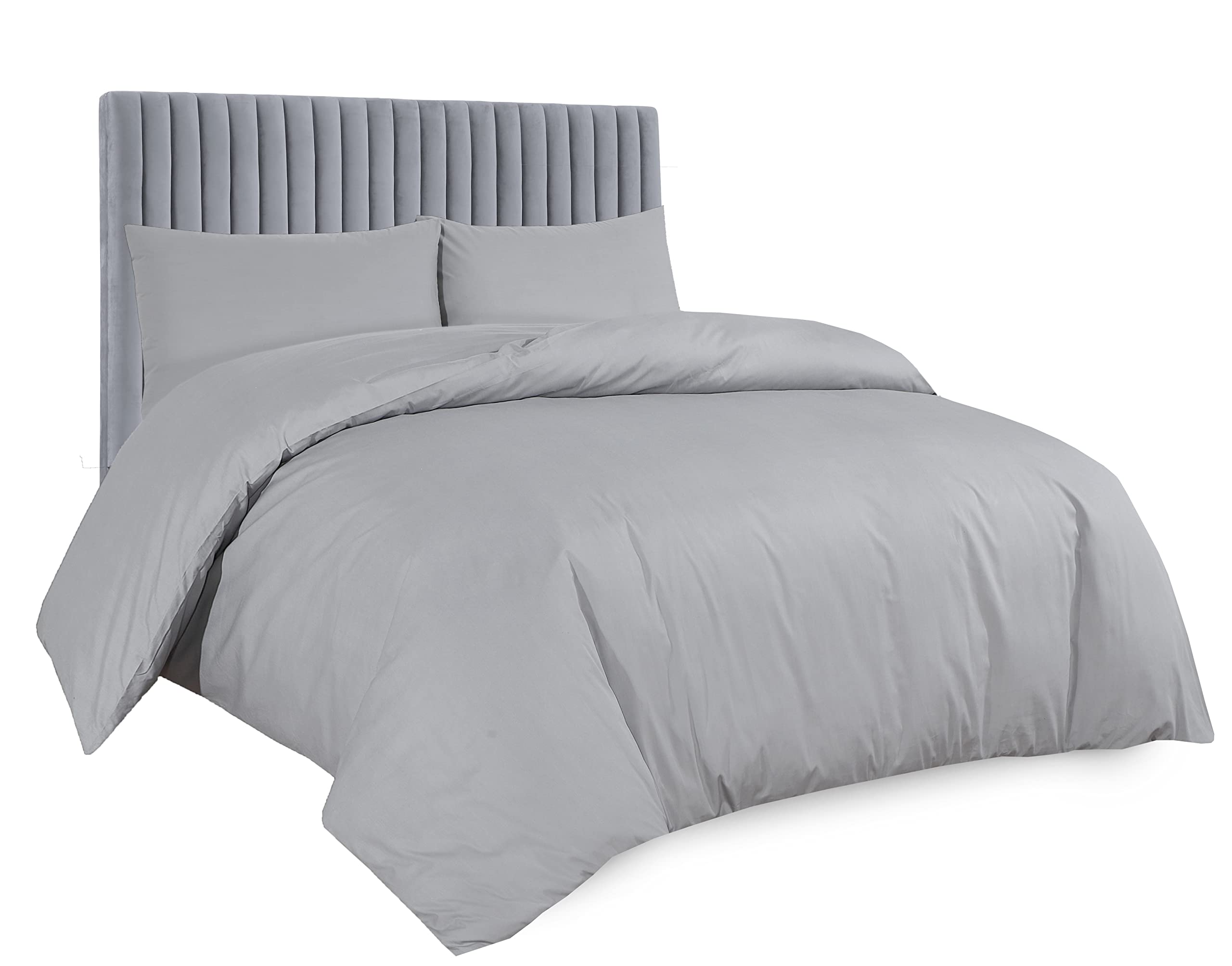 AATH COLLECTION Duvet Cover Bedding Set, Single, Double, King, Super King Size Egyptian Cotton Duvet Set with Pillow Cases. 100% Long Staple Soft Cotton Duvet Set with Easy Closure (Double, Silver)