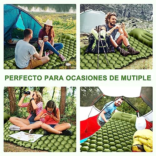 Colchoneta Inflable Camping con Almohada Incorporada, Colchoneta Inflable para Dormir, Colchón Camping Estera Durmiente Portátil, para Mochileros, Senderismo, Tiendas de Campaña y Viajes (Verde)