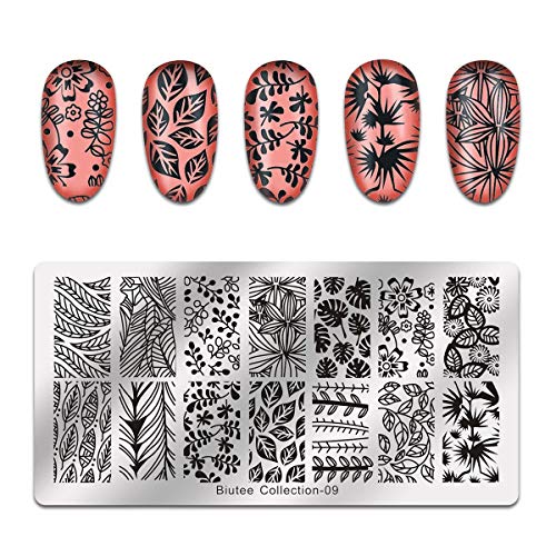 Biutee　Nail Art Stamp Stamping Templates Stamper Scraper Kit 4 Manicure Plates Set with 1 Polish Stamper  Leaves Flowers Geometric letter Nail Template with nail　 - Thumbnail 6