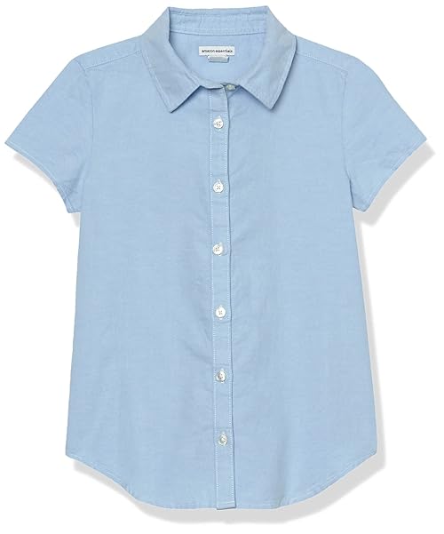Amazon Essentials Girls' Uniform Classic Fit Short-Sleeve Oxford Shirt, Blue, X-Small