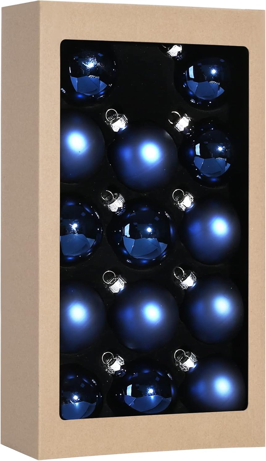 Ornaments - Suixing Christmas Glass Balls Multi Colors Included with Loop Set Festival Home Party Decors Xmas Tree Hanging Pendant 14PC 2.2In Dark Blue