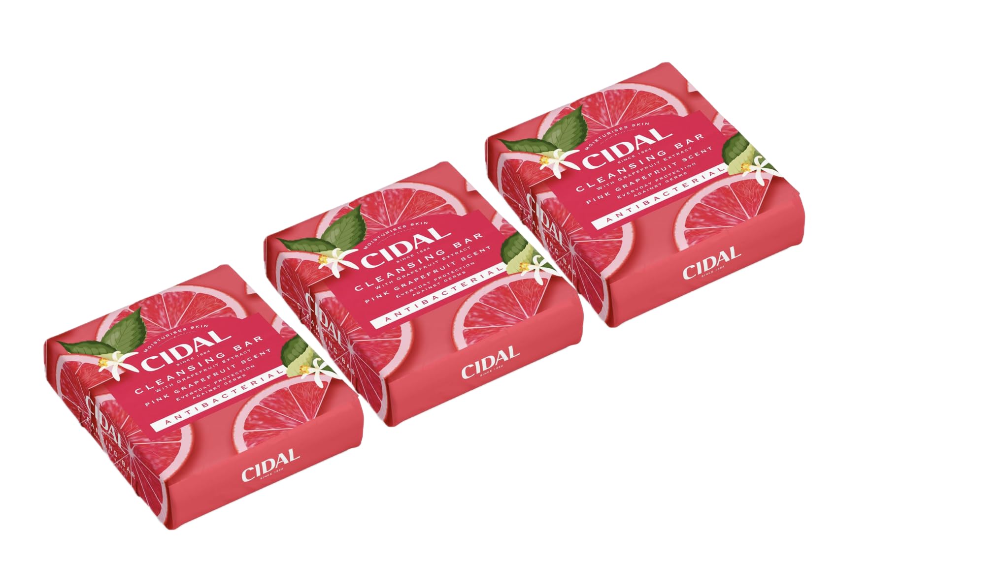 Cidal Pink Grapefruit Cleansing Bar Soap, Antibacterial, With Grapefruit Extract, Twinpack (6 x 100g bars)