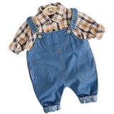 [ミートン] 子供服 セットアップ シャツ サロペット パンツ 上下 2点セット 女の子 男の子 長袖 キッズ デニム オーバーオール ベビー服 春 チェック柄