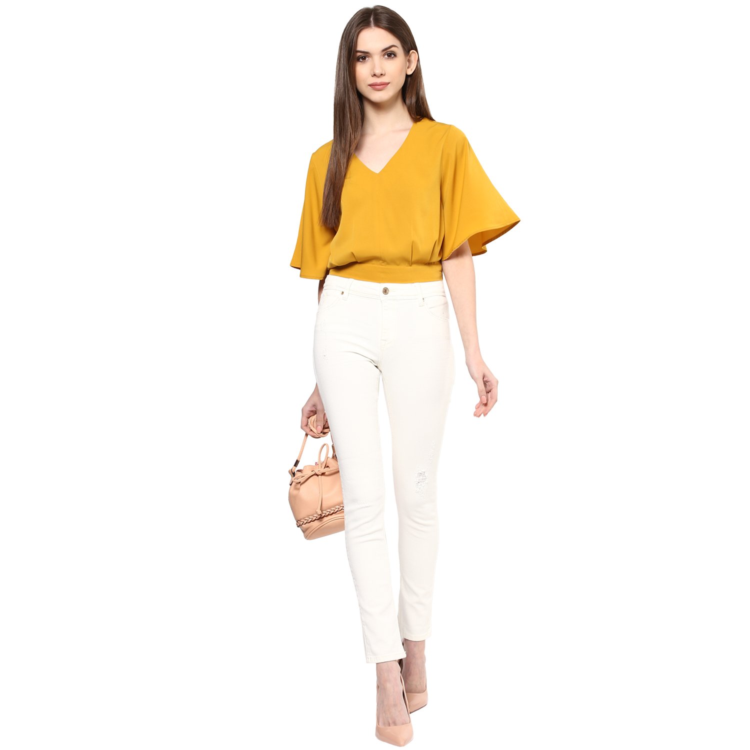 Mustard Colour Plain Regular Fit Top