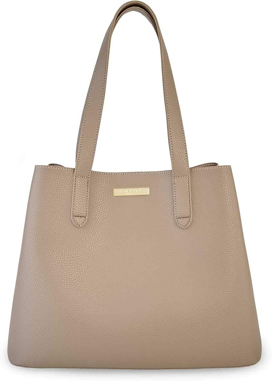 Katie Loxton Riley Womens Vegan Leather Three Compartment Shoulder Handbag Purse Taupe Handbags