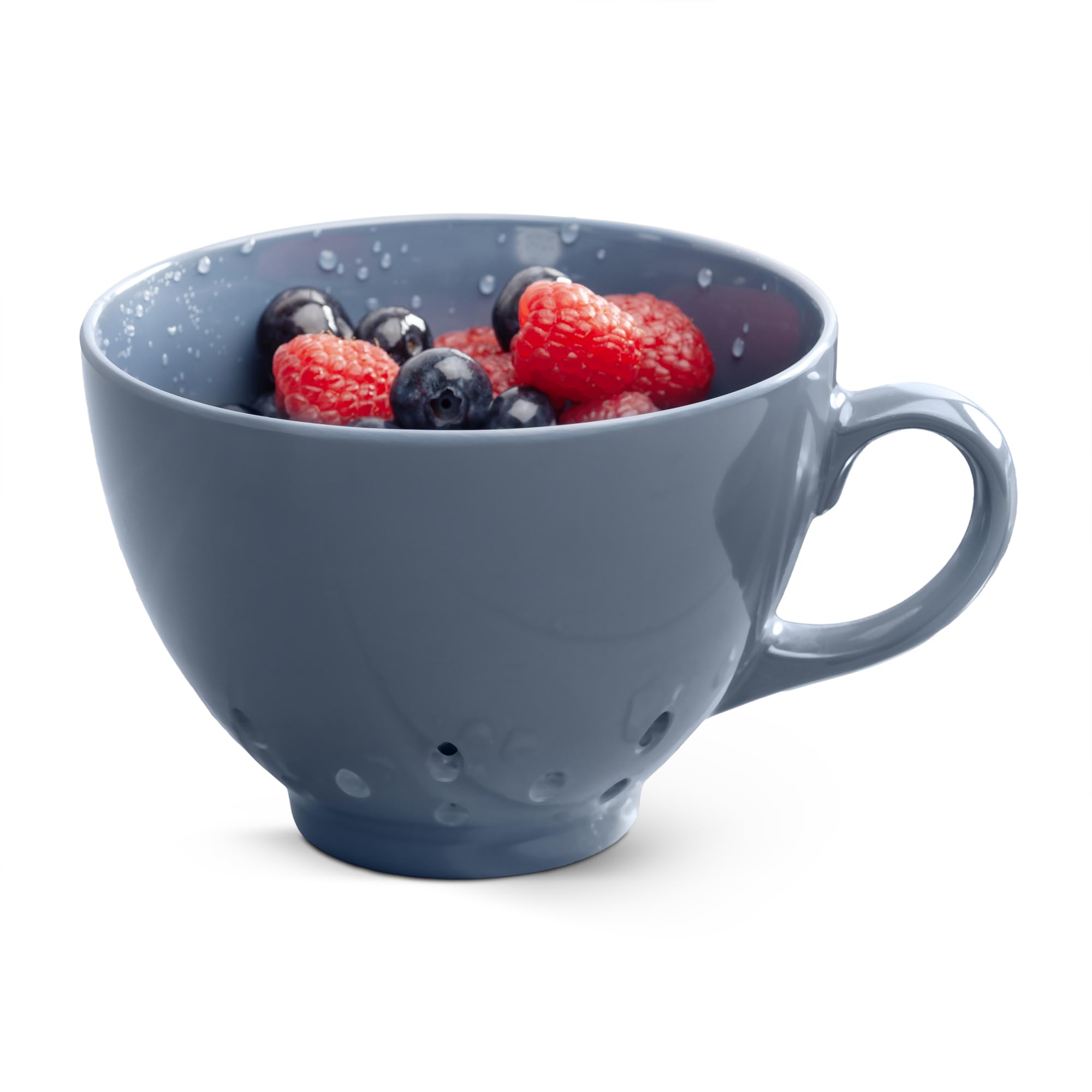 Zeal Berry Colander Cup, Small Hand-held Cup Shape Melamine Strainer/Sieve, for Washing & Draining Fruits, and Berries (10cm) - Provence Blue
