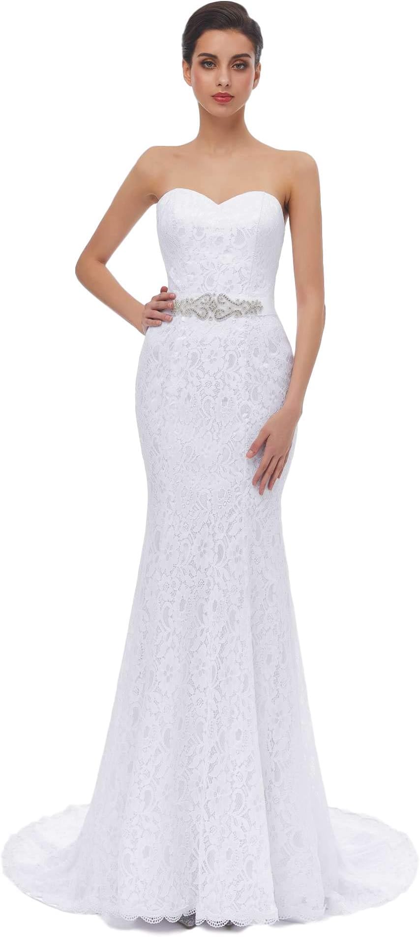 Women's Sweetheart Sleeveless Lace Wedding Dress Evening Mermaid Gown