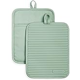 KitchenAid Ribbed Soft Silicone Pot Holder 2-Pack Set, Pistachio Green, 7"x9"