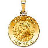 JewelryWeb 14k Yellow Gold Hollow Polished and Satin St. Anthony Medal Pendant Necklace 21.6x14.9mm Wide 1.53mm Thick Pendant for Women
