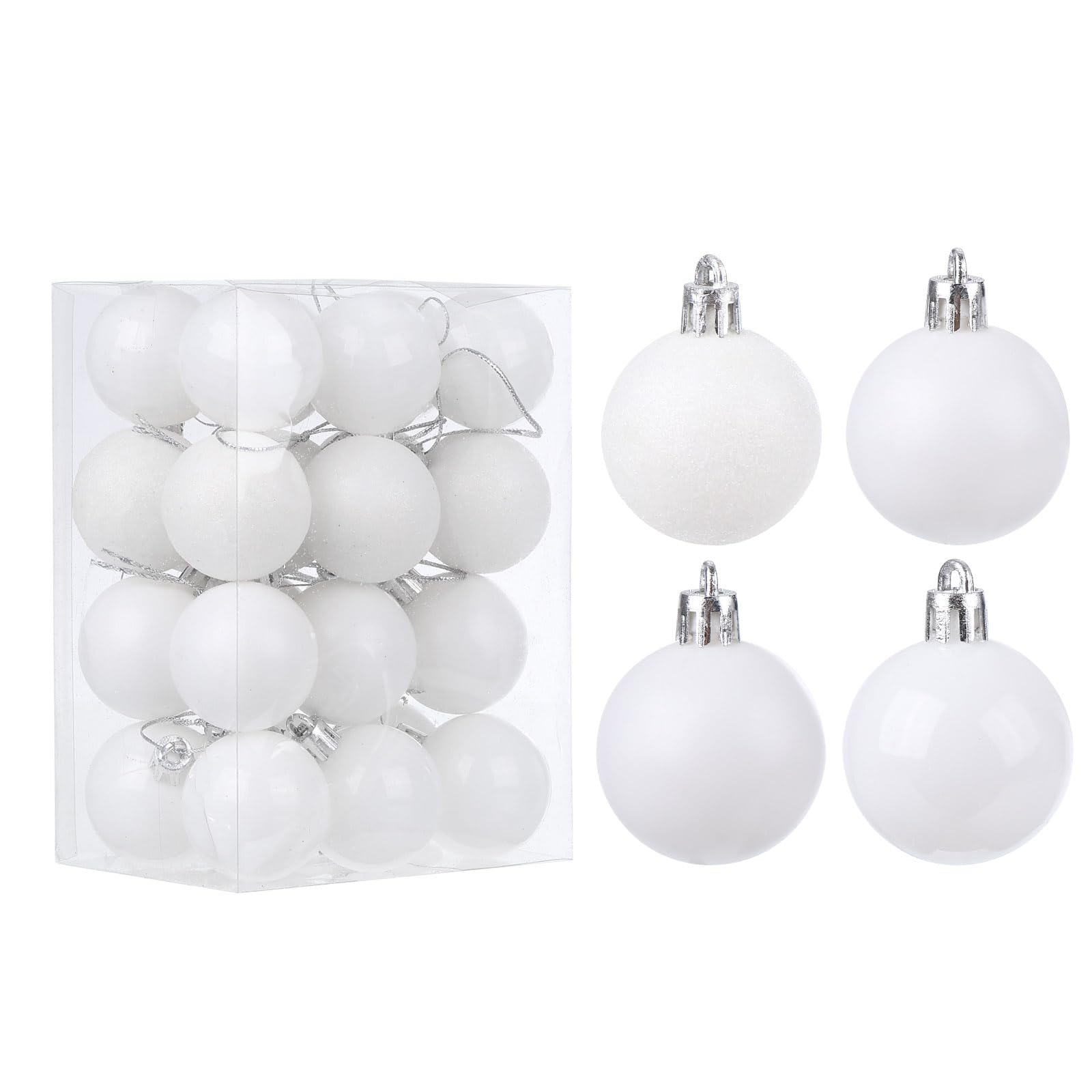 uxcell 24Pcs White 1.57 Inch Christmas Balls Ornaments Shatterproof Ornaments Hanging Baubles for Xmas Trees, Wedding, Party Decorations
