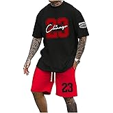 VIPWOLF Men's Casual Outfits Short Sleeve Crew Neck Baggy Number Graphic Tees and Shorts Tracksuits Set