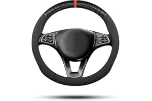 Ergocar Sport Suede Velvet Leather Car Steering Wheel Cover Non-Slip Car Steering Wheel Protector Universal for Diameter 38cm(15") (Black-U)